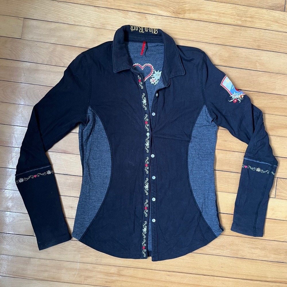 Alp-n-Rock Aspen Embroidered Button Up Shirt Black Charcoal Long Sleeve Small
